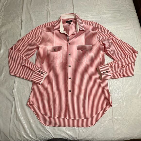 Red Striped Zara Man Tailored Fit Long sleeve Shirt size 16” collar M/L - Picture 1 of 15